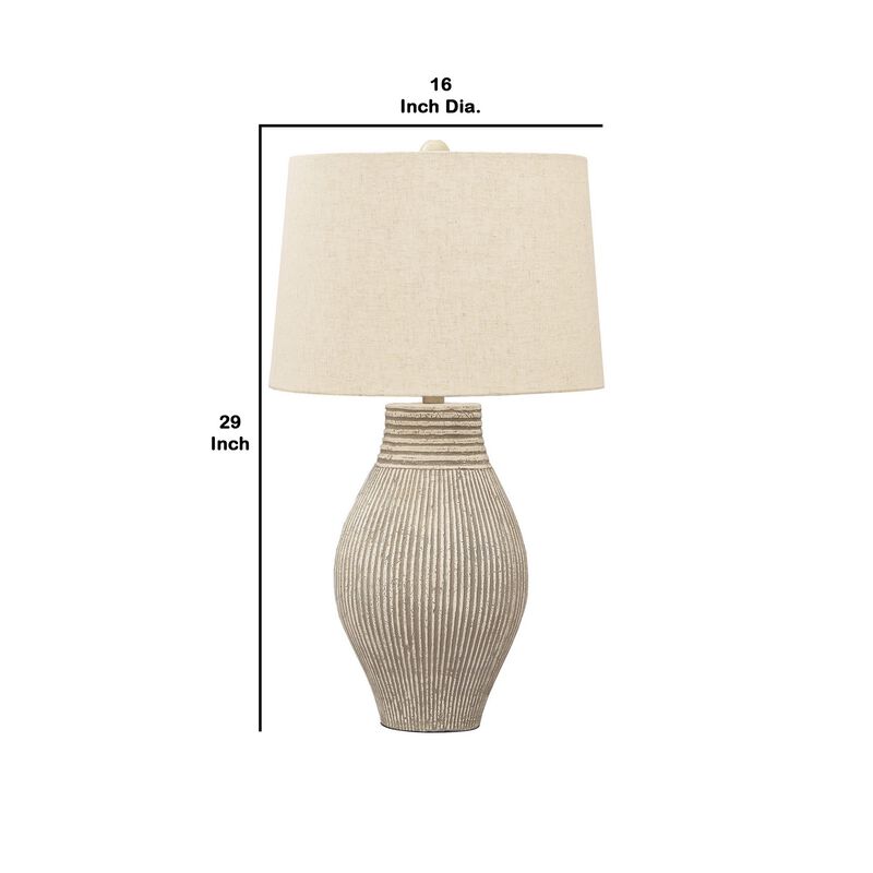 Drum Shade Table Lamp with Paper Composite Base, Beige-Benzara