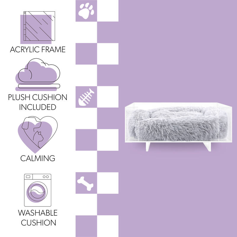 Carole Small/Medium Modern Lucite Calming Fluffy Pet Bed with Washable Cushion