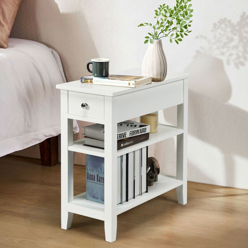 3-Tier Nightstand Bedside Table Sofa Side with Double Shelves Drawer