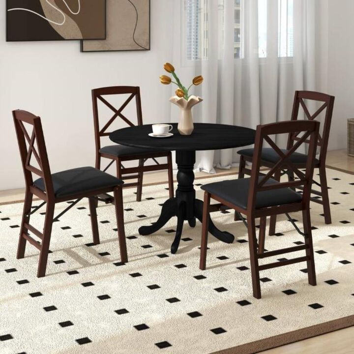 Hivvago Round Solid Wood Kitchen Dining Table in White Farmhouse Wooden Finish