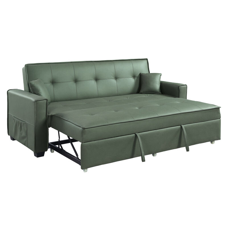 Octavio Adjustable Sofa w/2 Pillows, Green Fabric LV