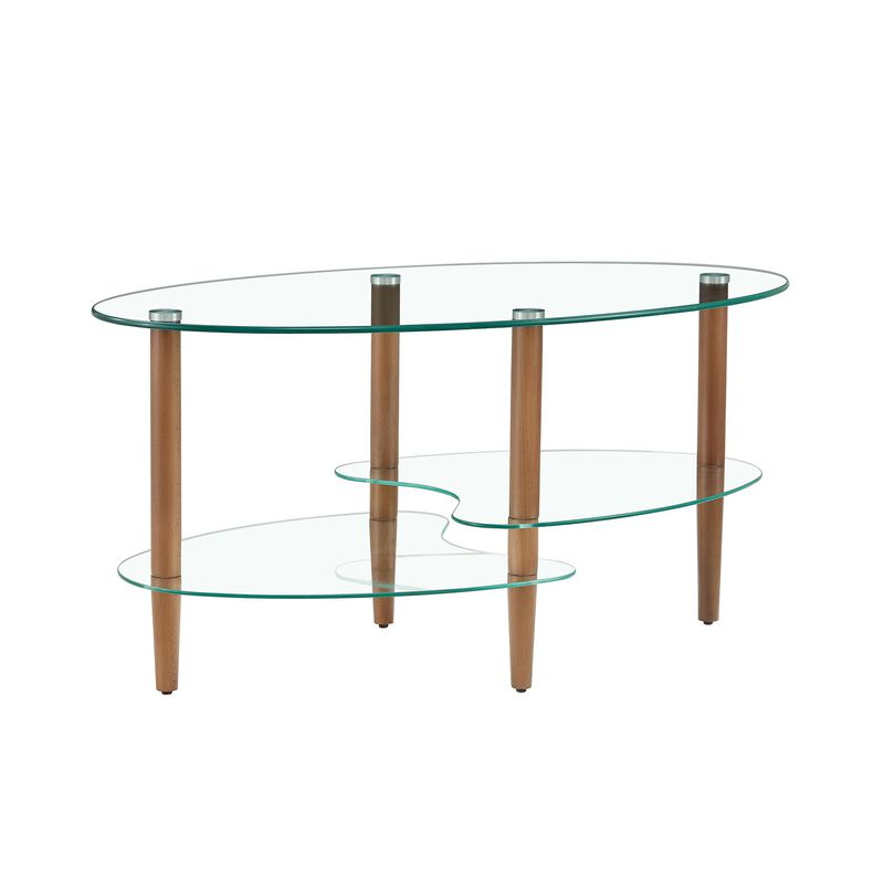 Transparent Oval Glass Coffee Table - Modern Living Room Table with 3 Layer Glass