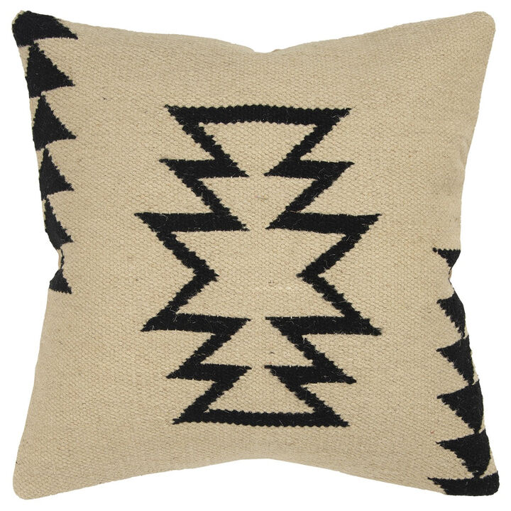 Homezia Beige Black Tribal Motif Down Filled Throw Pillow