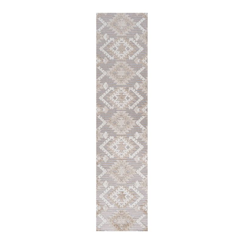 Sumak High-Low Pile Neutral Diamond Kilim Area Rug