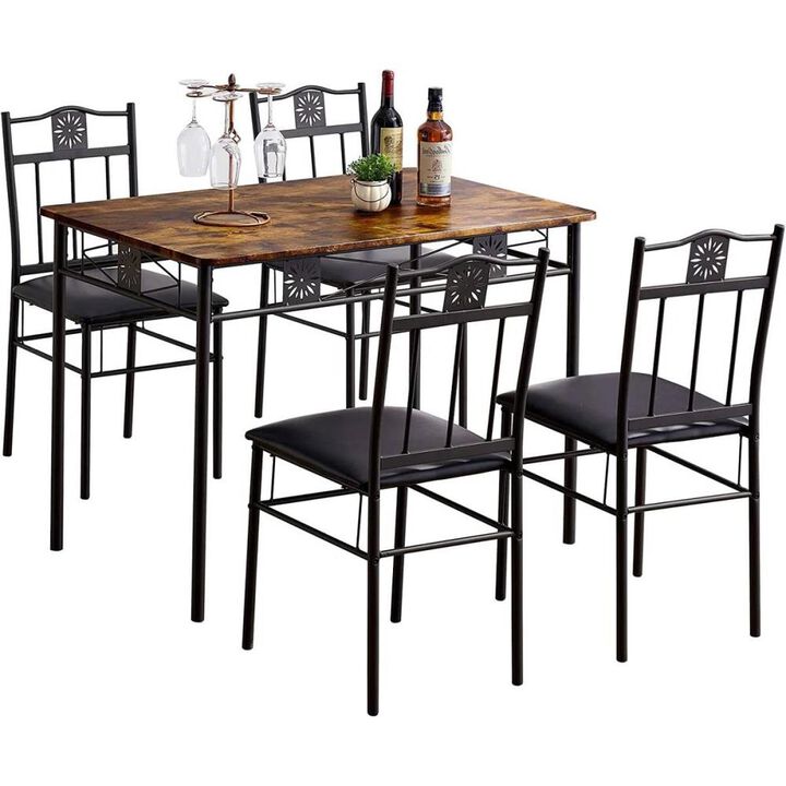 Hivvago Farmhouse 5-Piece Dining Set with Wood-Top Table and 4 Cushioned Chairs