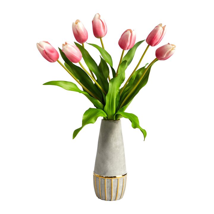 Nearly Natural 22-in Dutch Tulip Arrangement in Vase with Gold Trimming