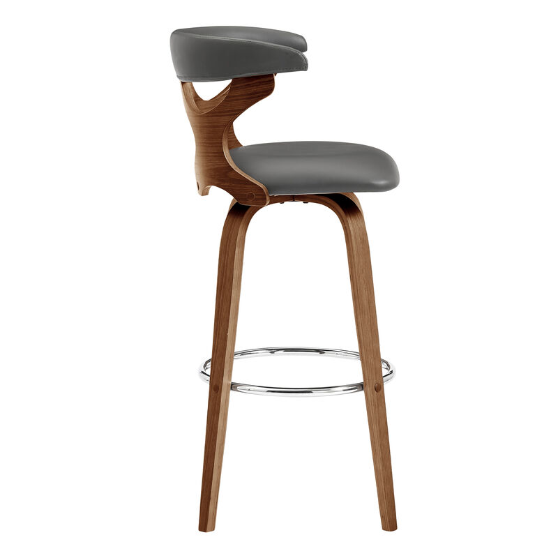 Zenia  Swivel Counter Stool in Cream Faux Leather and Walnut Wood