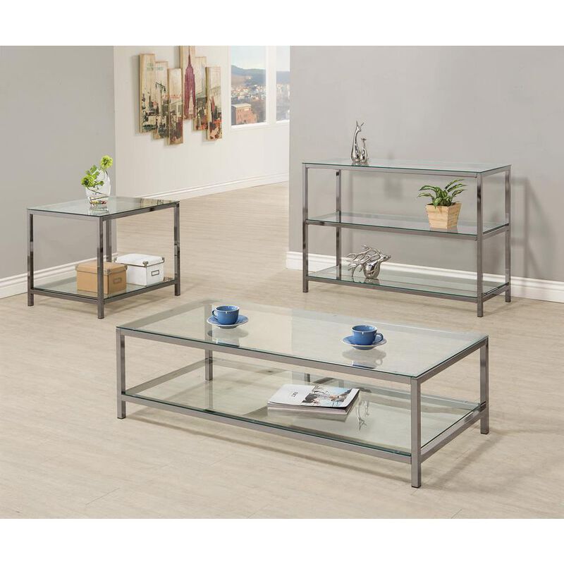 Trini Coffee Table with Glass Shelf Black Nickel