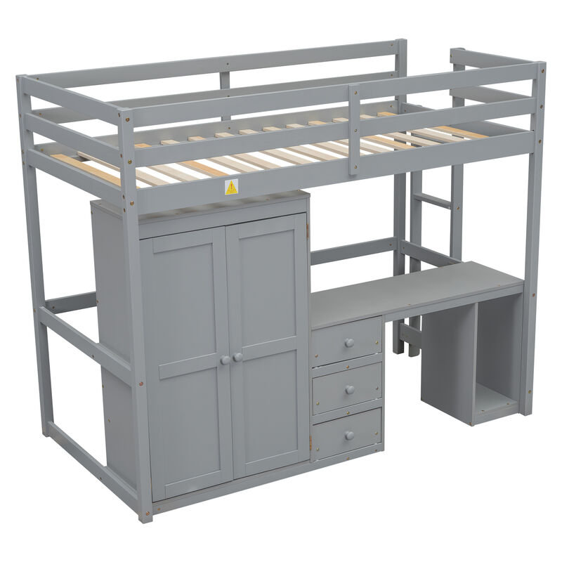 Merax Loft Bed with Wardrobe Desk and Drawers