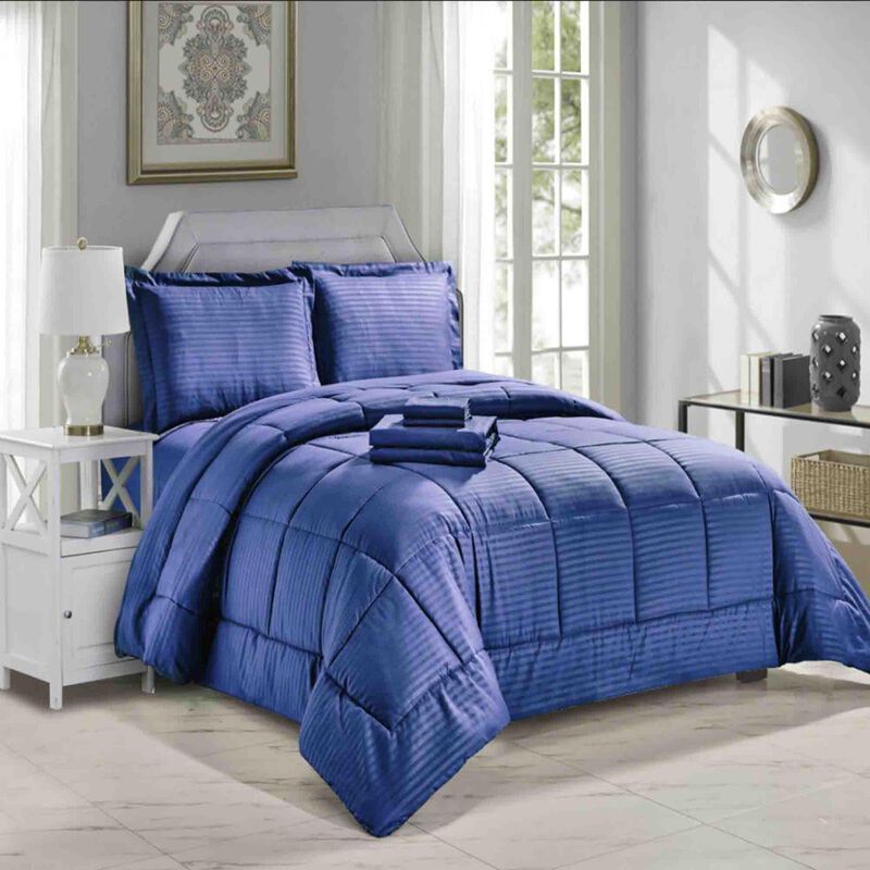 Embossed 8-Pieces Stripe All Season Ultra Soft High Quality Microplush Comforter Set