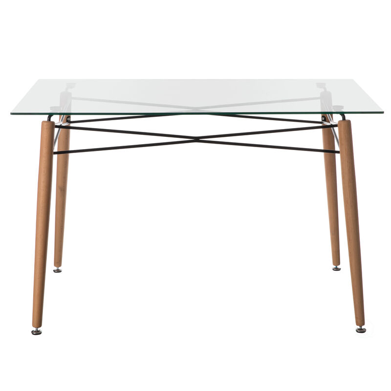 Rectangle Clear Glass Top Accent Dining Table with 4 Beech Metal Frame Solid Wood Legs | Modern Space Saving Small Leisure Tea Desk 47.25" W x 31.5" D x 29.5" H for Kitchen Dining Room, Living Room