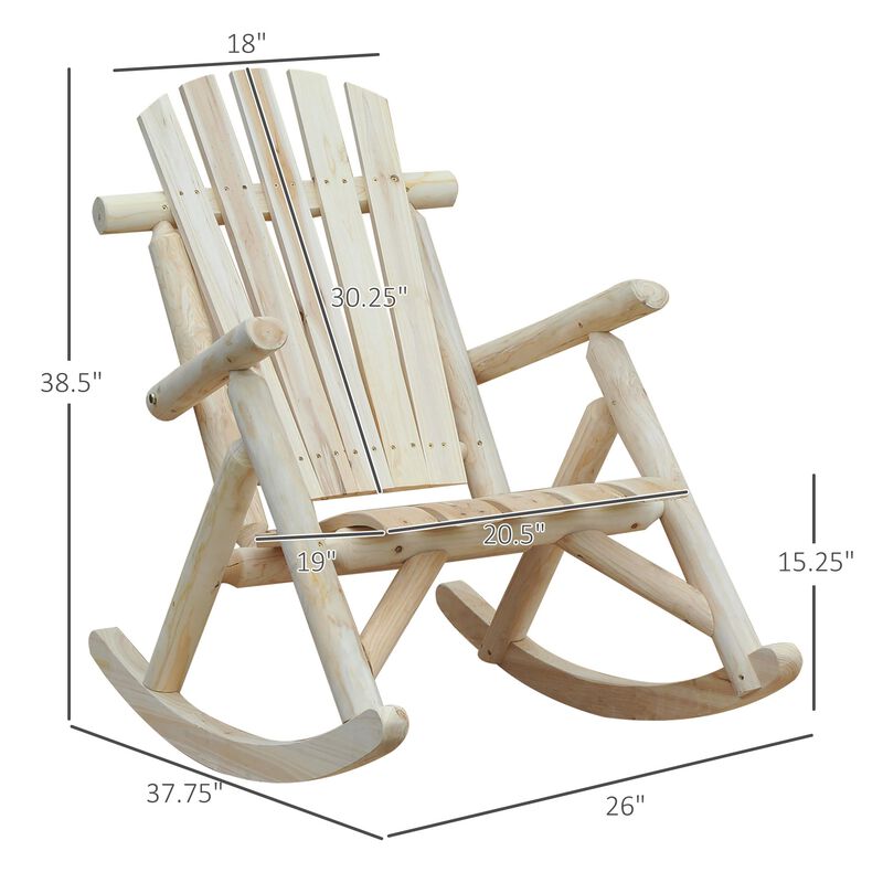 Natural Wooden Adirondack Rocking Chair: Outdoor Rustic Log Rocker with Slatted Design for Patio