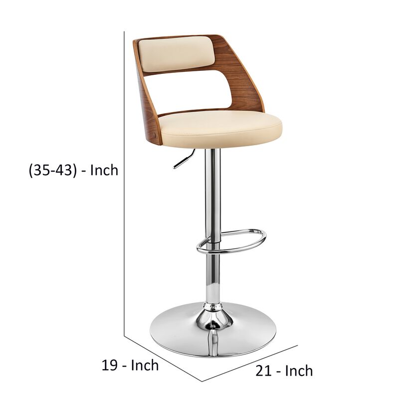 Adjustable Barstool with Open Wooden Back, Cream and Brown-Benzara
