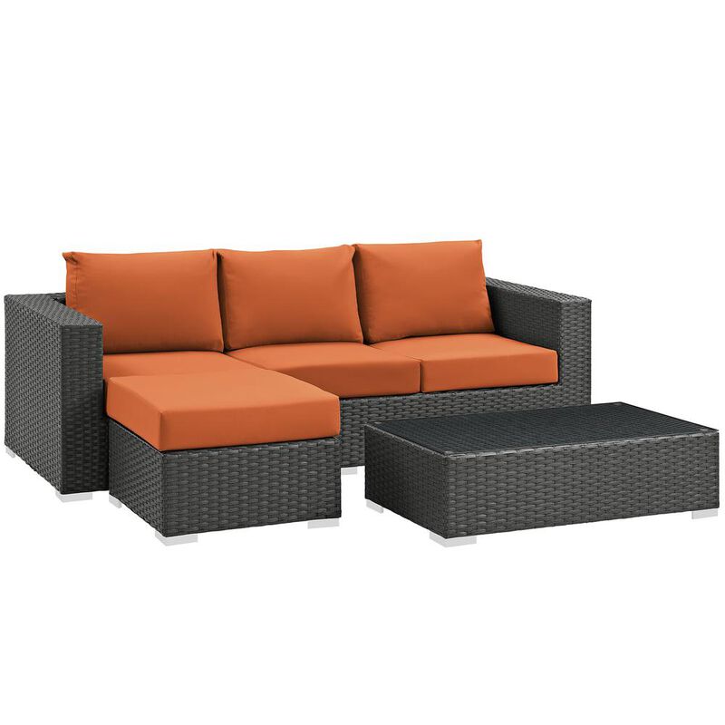 Modway Sojourn 3 Piece Outdoor Patio Sunbrella Sectional Set