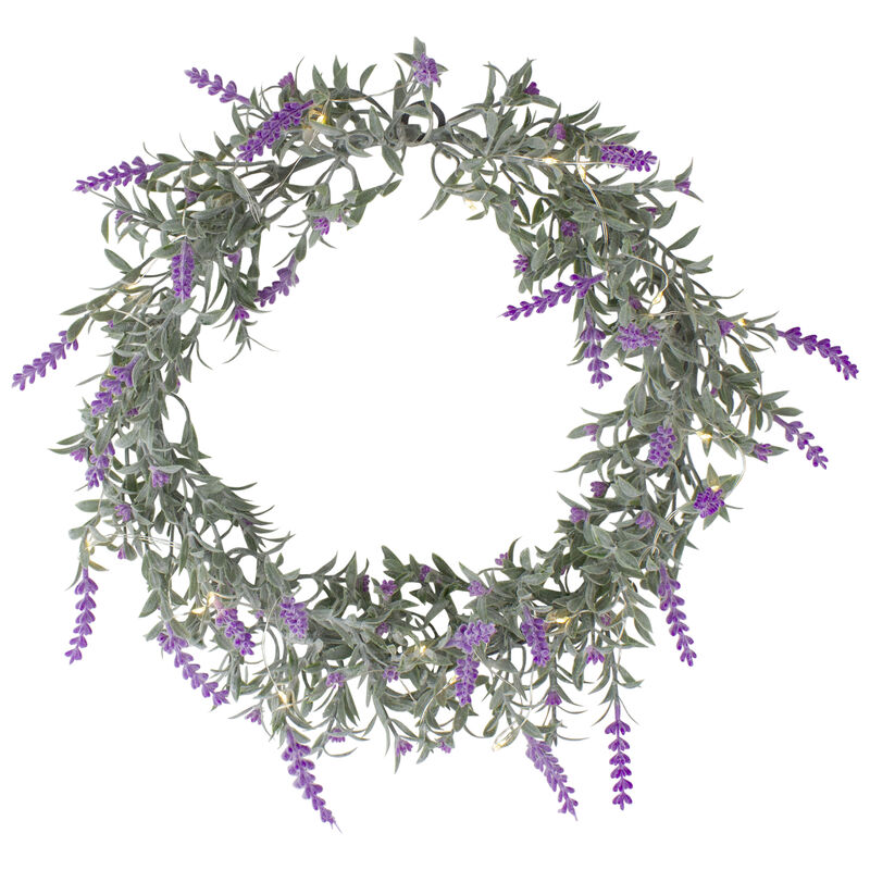 Pre-Lit Battery Operated Lavender Spring Wreath- 16" - White LED Lights