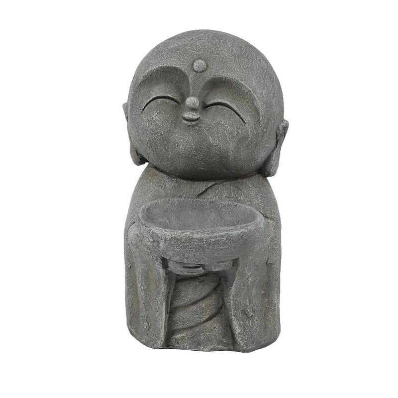 LuxenHome Gray MgO Little Buddha Monk and Bowl Garden Statue