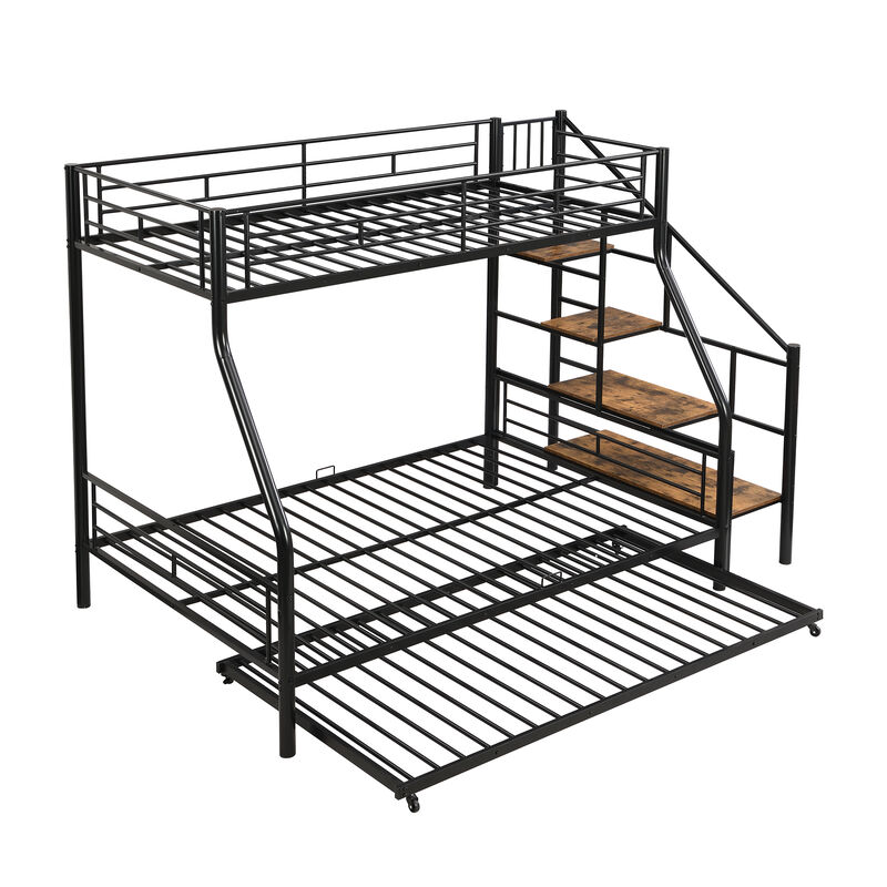 Merax Metal Bunk Bed with Trundle and Storage Staircase