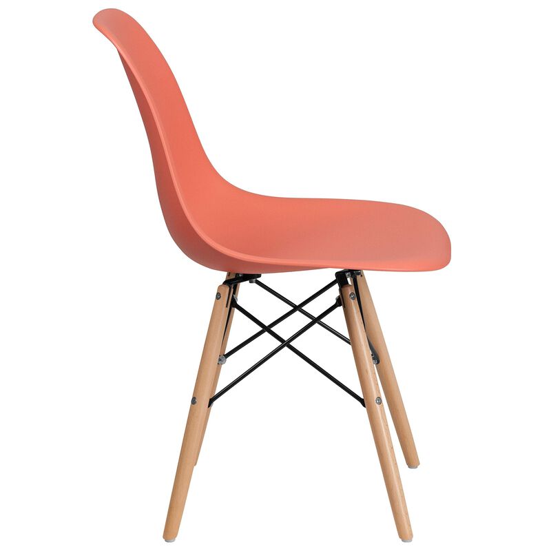 Flash Furniture Elon Series Peach Plastic Chair with Wooden Legs