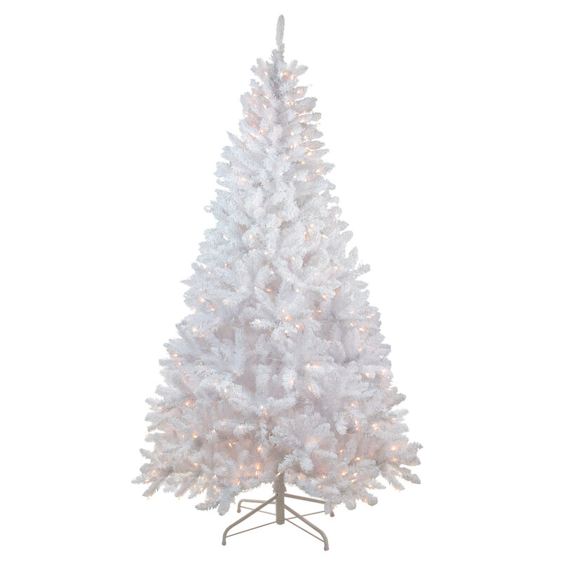 7' Pre-Lit Medium Flocked Artificial Christmas Tree  Clear Lights