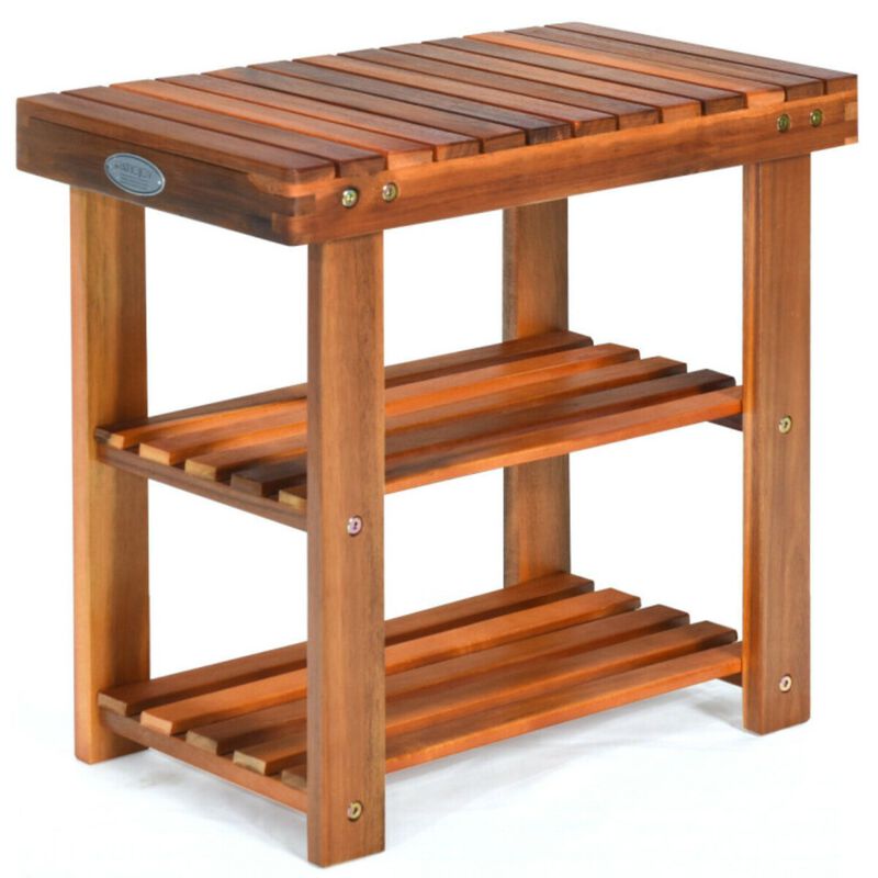 3-Tier Wood Shoe Rack 19' Shoe Bench Boots Organizer