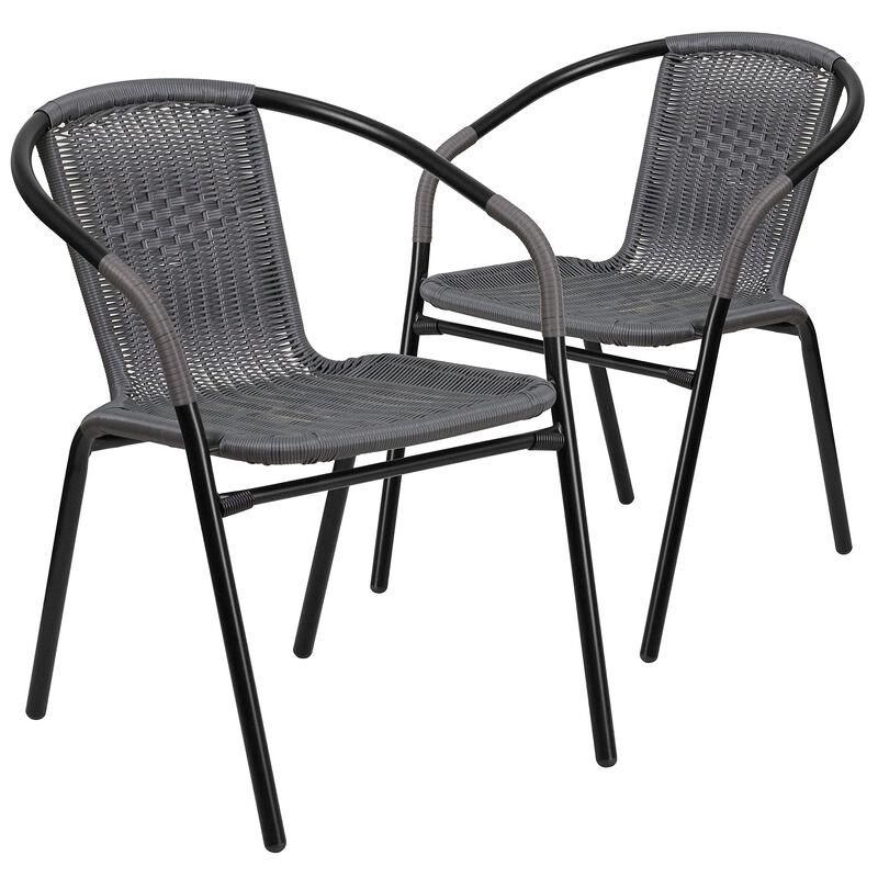 Flash Furniture Lila 2 Pack Gray Rattan Indoor-Outdoor Restaurant Stack Chair