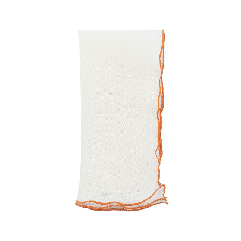 Linen Napkins With Orange Ruffled Edges, Set of 4