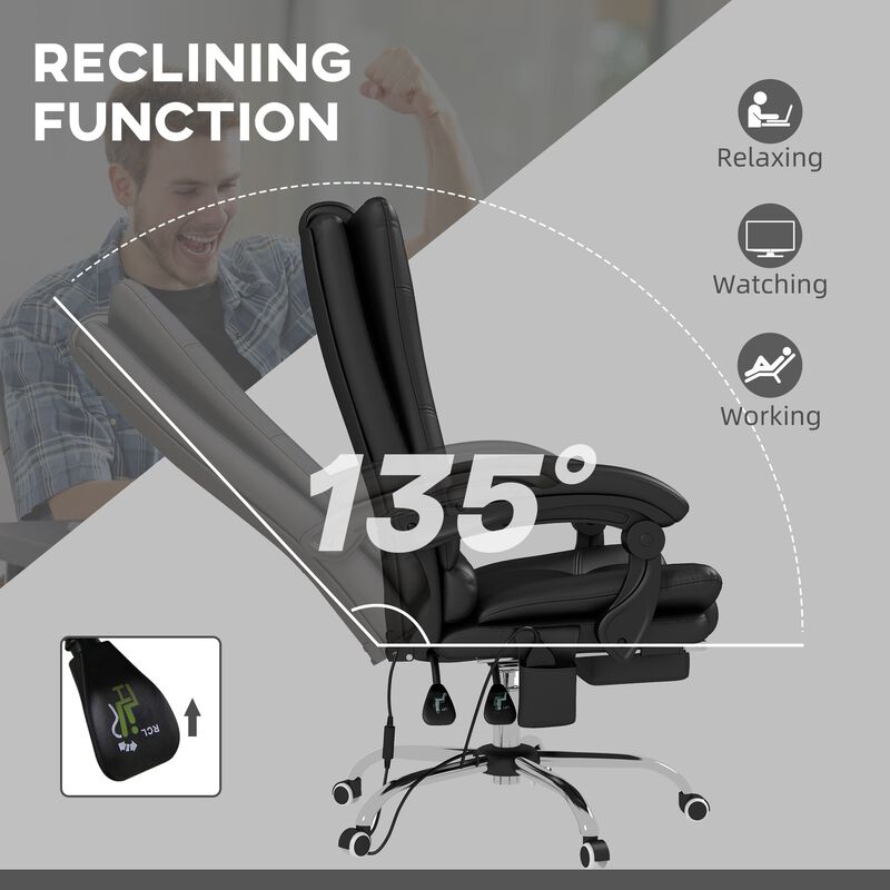 Black PU Leather Massage Chair: 4 Vibration Points, Reclining, Footrest