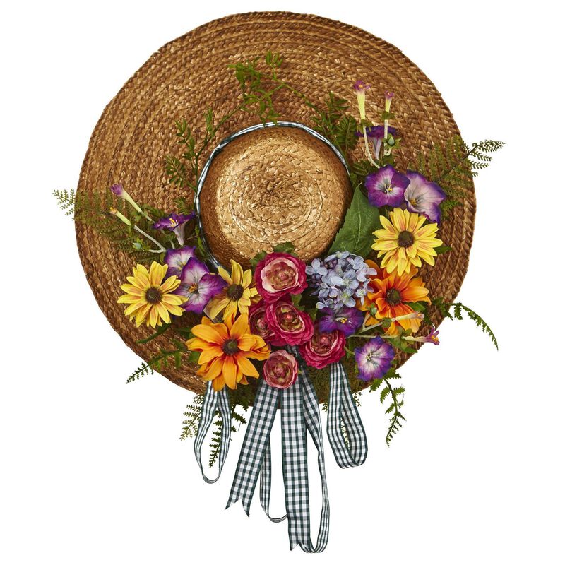 Nearly Natural 18-in Mixed Floral Hat Wreath