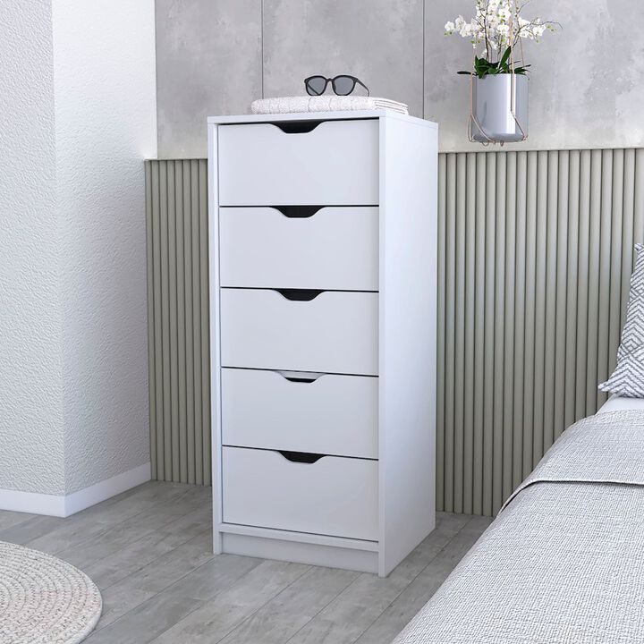Plethoria Home White 5 Narrow Drawer Dresser