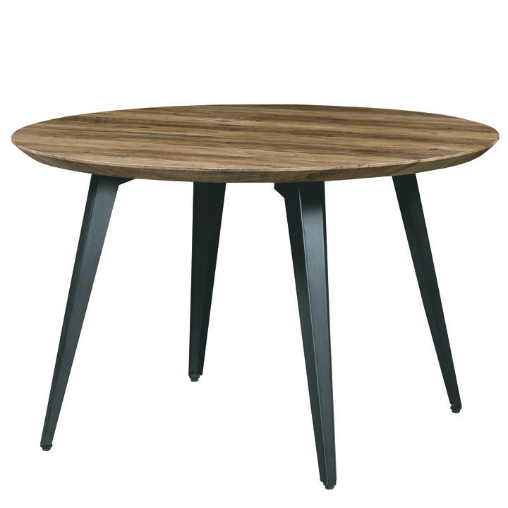 LeisureMod Ravenna Modern Round Wood 47" Dining Table With Metal Legs
