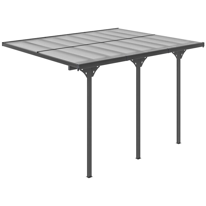 Outsunny 12' x 10' Outdoor Polycarbonate Pergola, Transparent UV Blocking Awning, Hardtop Deck Gazebo with Adjustable Posts and Height, Aluminum, Gray