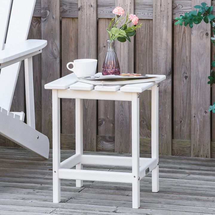 Outdoor Side Table, White, 18" Square, HDPE Plastic