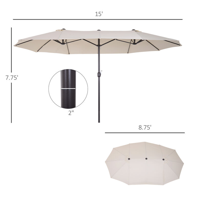 Outsunny Extra Large 15ft Patio Umbrella, Double-Sided Outdoor Umbrella with Crank Handle and Air Vents for Backyard, Deck, Pool, Market, Wine Red