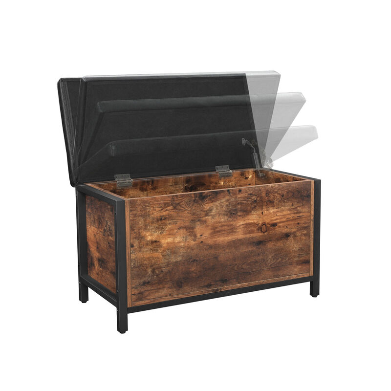 Hivvago Industrial Rustic Brown Storage Ottoman with Flip Lid