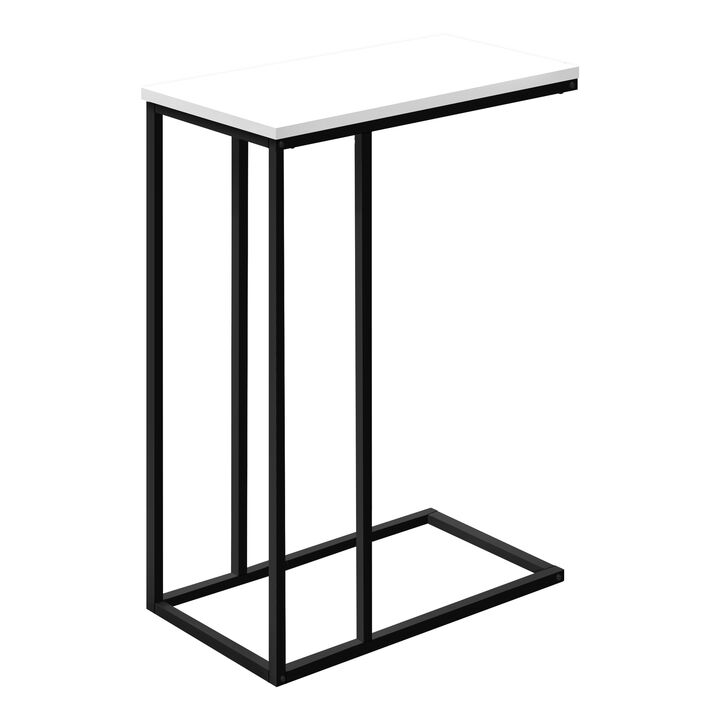 Monarch Specialties I 3760 Accent Table, C-shaped, End, Side, Snack, Living Room, Bedroom, Metal, Laminate, White, Black, Contemporary, Modern