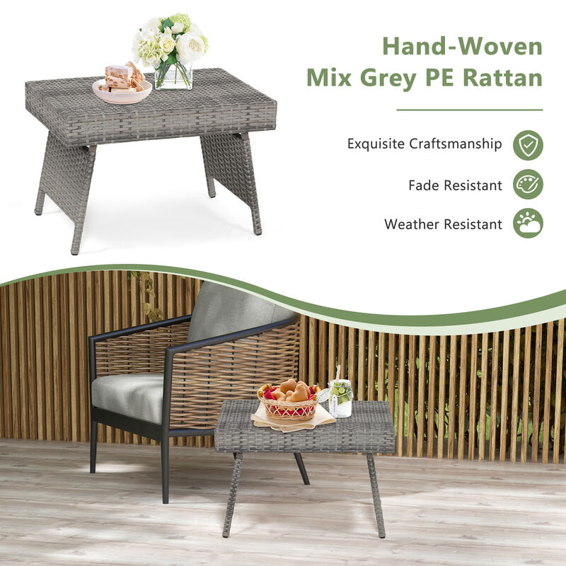 Folding PE Rattan Side Coffee Table Patio Garden Furniture