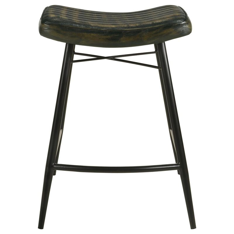 Vini 25 Inch Counter Stool Set of 2, Curved Leather Seat, Tufted Black - Benzara