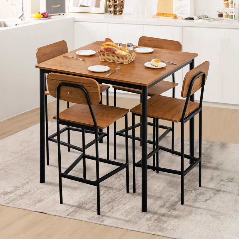 5-Piece Industrial Dining Table Set with Counter Height Table and 4 Bar Stools