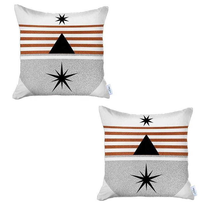 Homezia Set Of Two 18" X 18" Gray Black White And Red Polyester Throw Pillow
