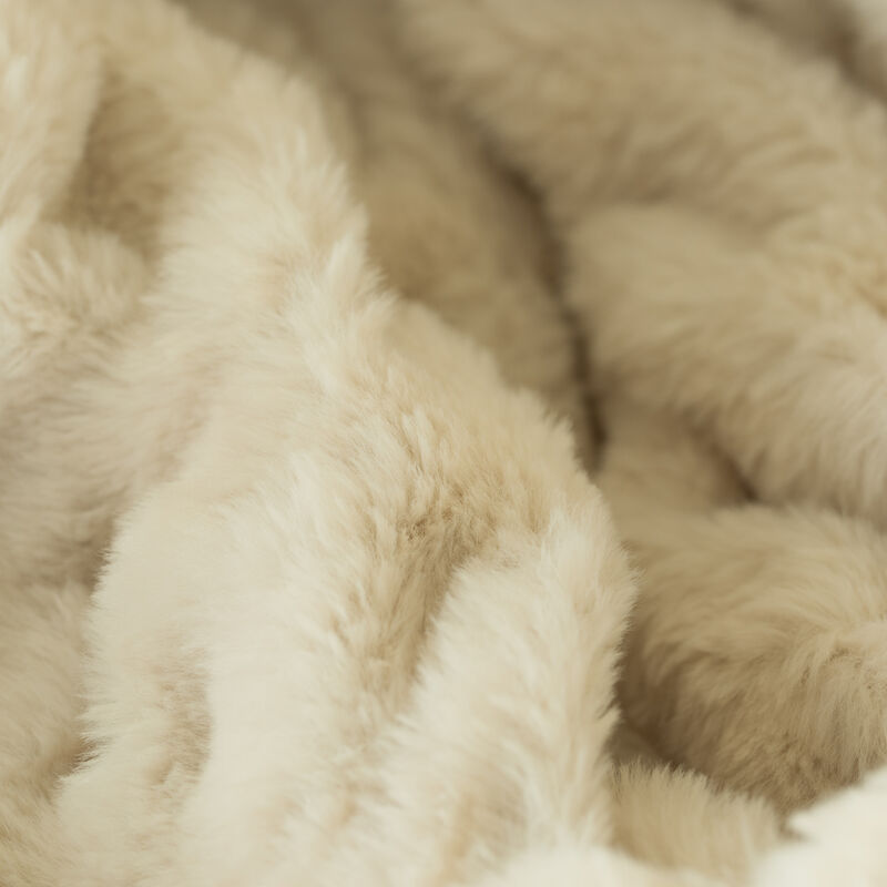 Set of 2 Luxurious 50 in. x 60 in. Rached Faux Fur Cozy Throw Blanket - Decorative Plush Blanket for Sofa and Bed, Soft and Comfortable Home Accent, Warm Winter Blanket, Cream