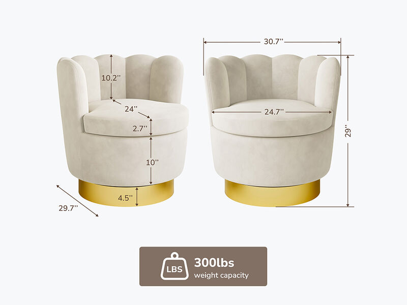 BELLEZE Swivel Accent Chair, Velvet Modern Round Petal Swivel Barrel Chair, 360� Upholstery Swivel Sofa Armchair, Comfy Swivel Accent Chair for Living Room Bedroom - Lotus (White)