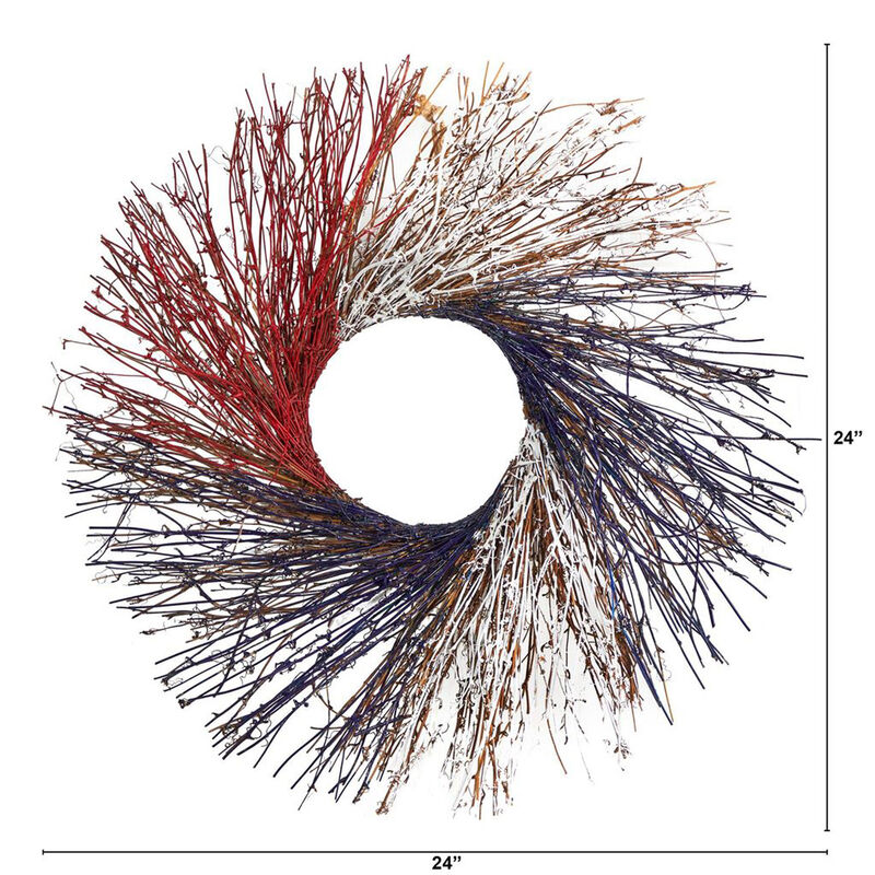 Nearly Natural 24-in Americana Twig Wreath Red White and Blue