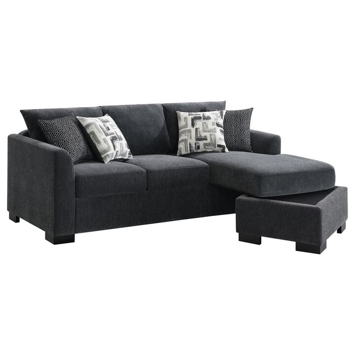 Storia Sleeper Sectional Chaise Sofa, Dark Gray, 4 Pillows, 84 Inch - Benzara