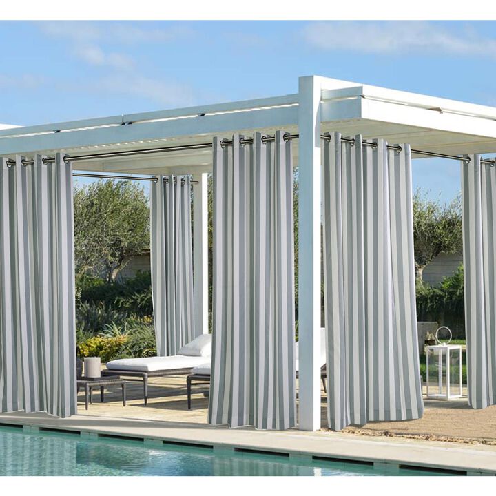 Commonwealth Outdoor Decor Coastal Stripe Grommet Top Curtain Panel - 50x108'' - Grey