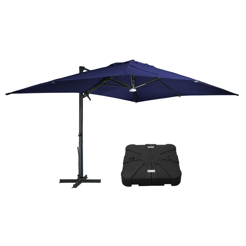 MONDAWE 10 ft. Square Outdoor Cantilever Umbrella Aluminum Frame Tilting Parasol with Detachable Bluetooth LED Light Panel and Weighted Based