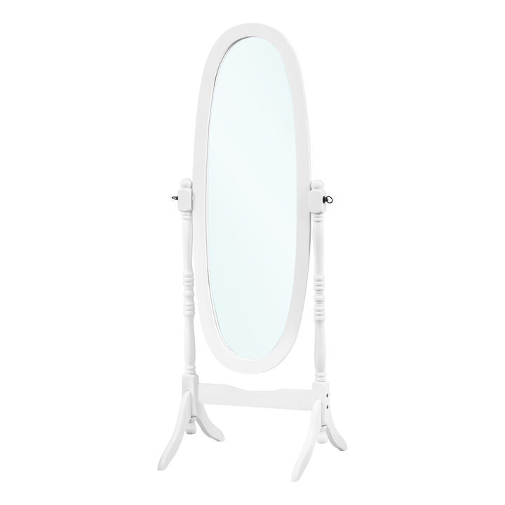 Monarch Specialties I 3102 Mirror, Full Length, Standing, Floor, 60" Oval, Dressing, Bedroom, Wood, White, Traditional