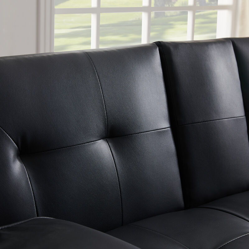 Modern Faux Leather Loveseat Sofa Bed With Cup Holders, Convertible Folding Sleeper Couch