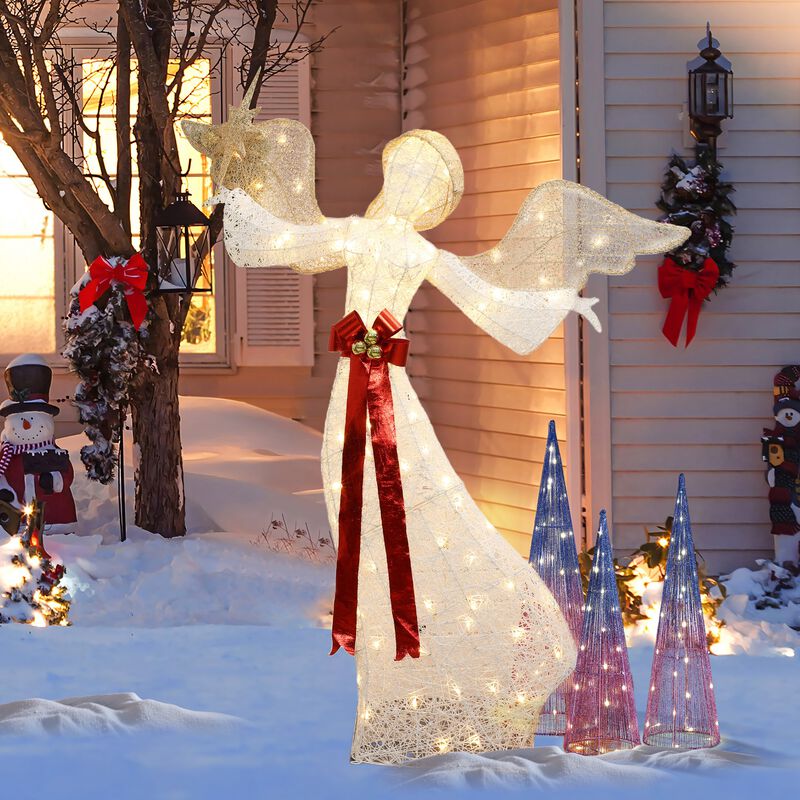 LuxenHome 5.7Ft 3D Christmas Angel with Star Holiday Decoration with Lights