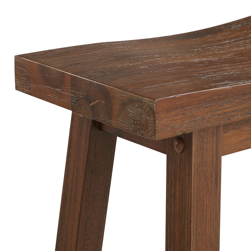 Saddle Design Wooden Barstool with Grain Details, Brown-Benzara