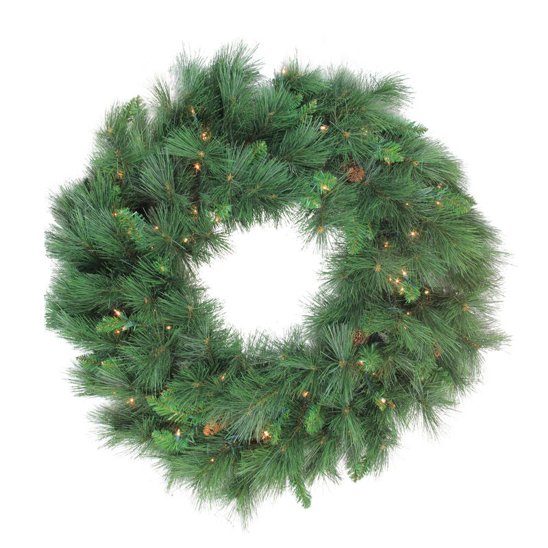 Pre-lit White Valley Pine Artificial Christmas Wreath  48-inch  Clear Lights